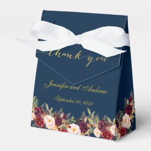 Ballotins Burgundy Floral Navy Blue Gold Script Mariage