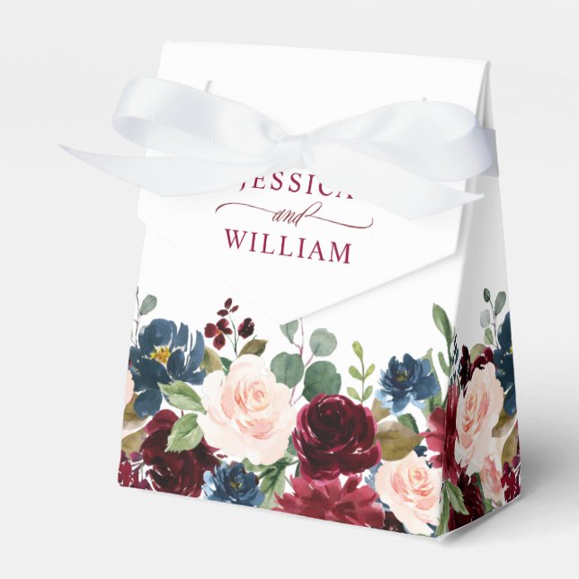 Ballotins Burgundy Navy Blue Blush Floral Watercolor Mariage (Verso)