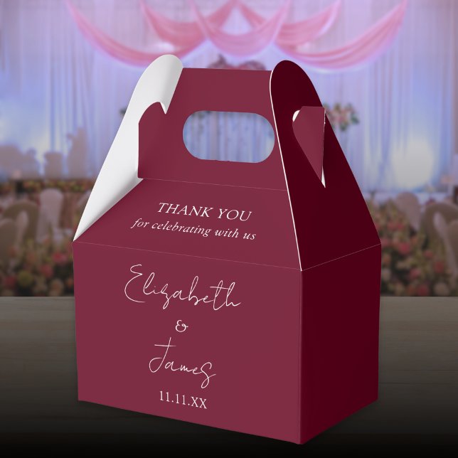 Ballotins Burgundy Rouge Élégant Écriture Mariage Remercieme (Burgundy Red Elegant Script Wedding Thank You Favor Boxes)
