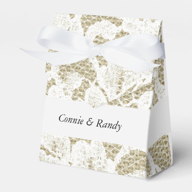 Ballotins Burlap et dentelle mariage Favor Tente Box (Verso)