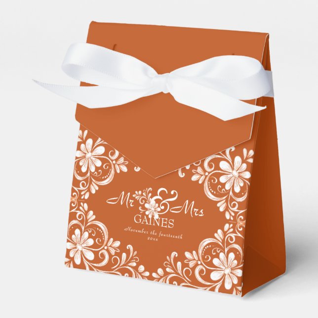Ballotins Burnt Orange Rust Mr & Mrs Wedding Favor Box (Verso)