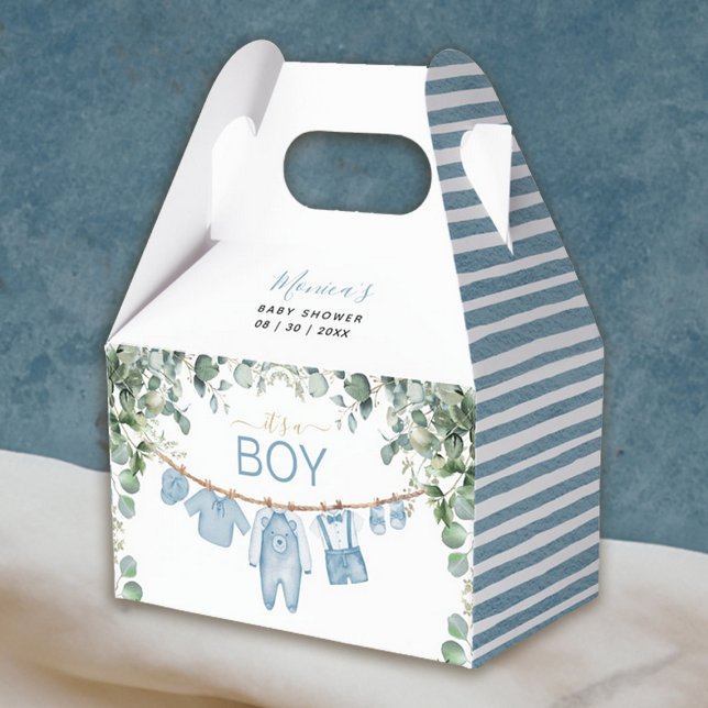 Ballotins C’est un garçon Boho bleu Vêtements Baby shower de (It’s a Boy Blue Boho Clothes Greenery Baby Shower Favor Box)
