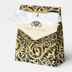 Ballotins Cadre Art Déco et lustre noir, mariage or