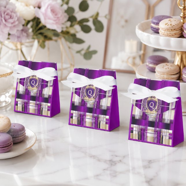 Ballotins Cahier à spirale à monogramme à carreaux violets (Stylish Purple Plaid Favor Boxes)