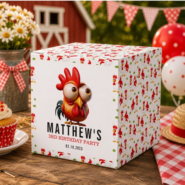 Ballotins Caricatures de Coq Mignons pour une Fête d'anniver (Cute Rooster Caricatures 3rd Birthday Party Favor Boxes)