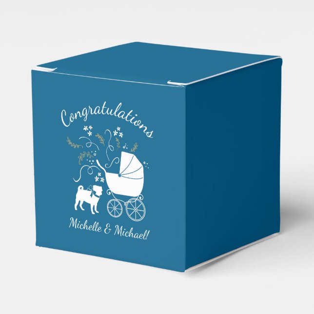 Ballotins Carlin Chien Baby shower Garçon Bleu avec Bow (Verso)