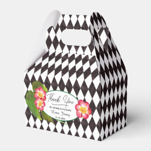 Ballotins Carreaux de diamant noir et blanc avec fleurs trop