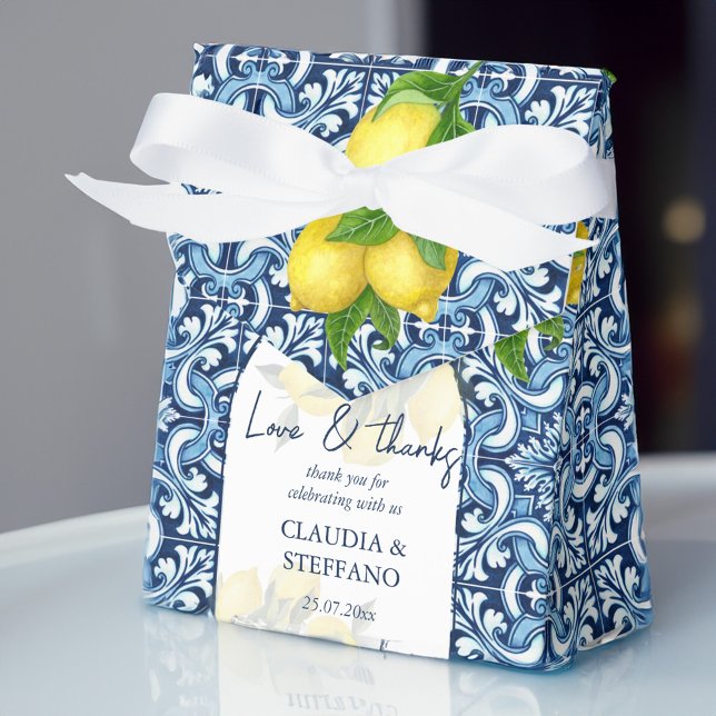 Ballotins Carrelage bleu et citron Amalfi Italien mariage me (Blue tiles and lemon Amalfi Italian wedding thank Favor Box)