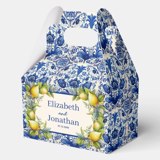 Ballotins Carrelage bleu vintage Citrons jaunes Mariage (Recto)