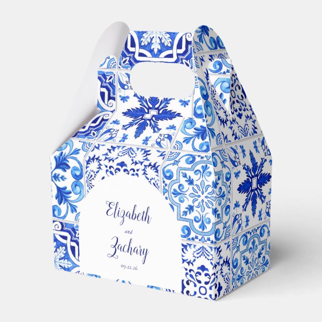 Ballotins Carrelage portugais rustique Mariage d'arc bleu bl (Verso)