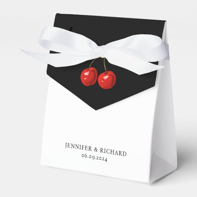 Ballotins Cerises Rouges Simples Jolis Mariage Noir Et Blanc (Verso)