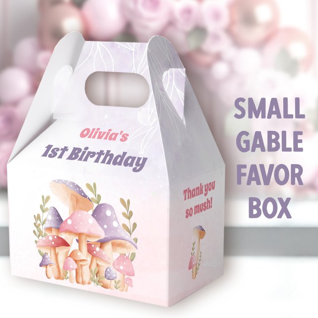 Ballotins Champignons violets roses automne 1er anniversaire (Mushrooms Small Gable Favor Boxes - You can choose from 3 sizes of these gable favor boxes)