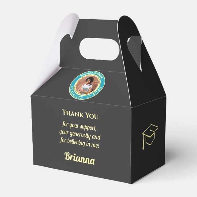 Ballotins Charcoal Modern Graduation Photo Thank You (Verso)