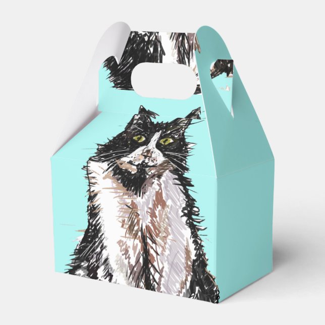 Ballotins Chat Tuxedo Noir Blanc Chat Anniversaire Turquoise (Verso)