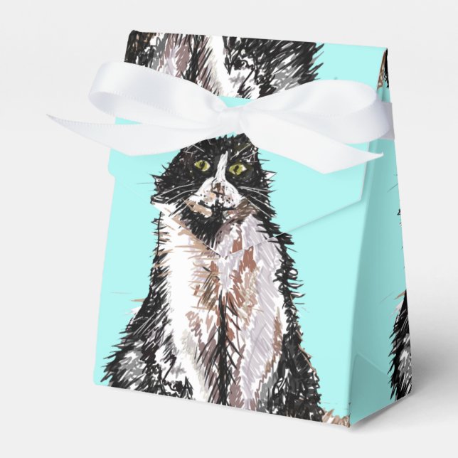 Ballotins Chat Tuxedo Noir Blanc Chat Anniversaire Turquoise (Verso)
