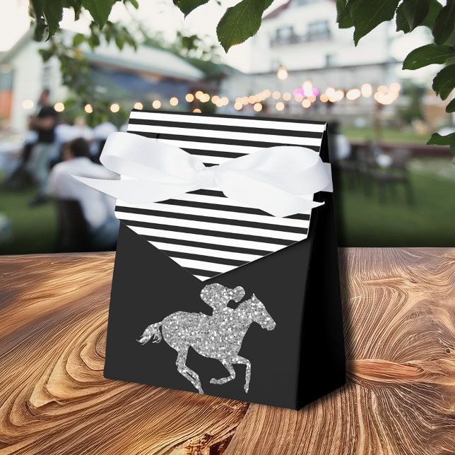 Ballotins Cheval de course argent rayures noir et blanc (Silver Racehorse Black White Stripes Favor Boxes)