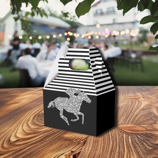 Ballotins Cheval de course argent rayures noires et blanches (Silver Racehorse Black White Stripes Favor Boxes)