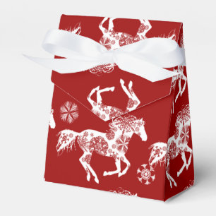 Ballotins Cheval de Noël des flocons rouges et blancs