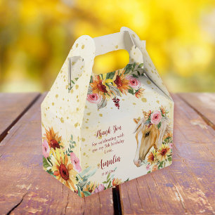 Ballotins cheval Palomino avec tournesol et fleurs roses