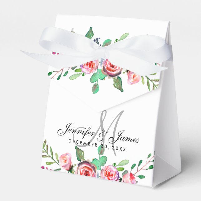 Ballotins Chic Aquarelle Monogramme Floral Mariage Favor Box (Verso)