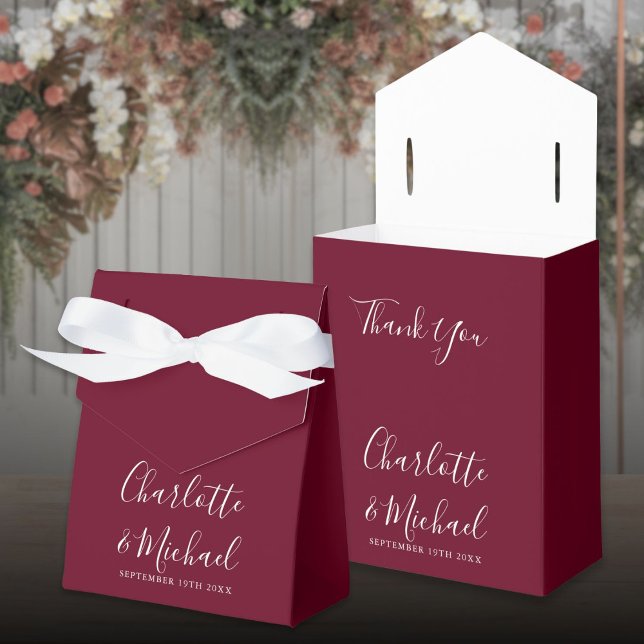 Ballotins Chic Bourgogne Élégant Mariage Script (Chic Burgundy Elegant Script Wedding Favor Boxes)