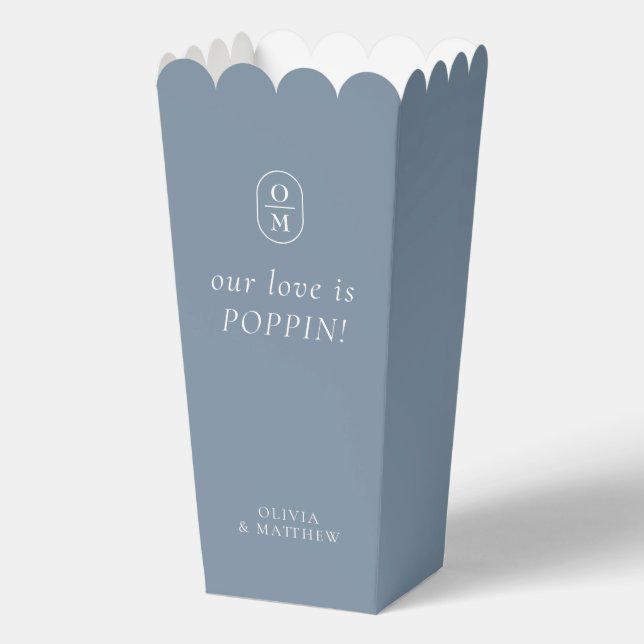 Ballotins Chic Dusty Blue Monogram Popcorn Favor Box (Recto)