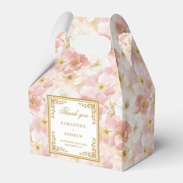 Ballotins Chic Dusty Rose or Aquarelle Mariage boîte de préf (Chic Dusty Pink Gold Watercolor Wedding Favor Box)