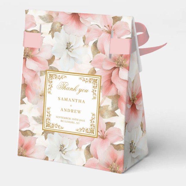 Ballotins Chic Dusty Rose or Aquarelle Mariage boîte de préf (Chic Dusty Pink Gold Watercolor Wedding Favor Box)