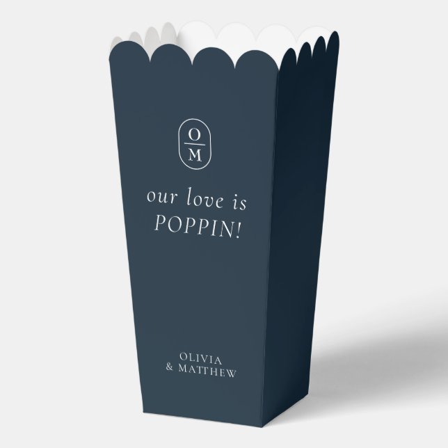 Ballotins Chic Midnight Blue Monogram Popcorn Favor Box (Recto)