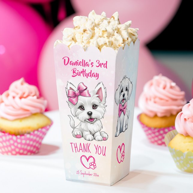 Ballotins Chiot pawty mignon chiot rose blanc faveurs (Puppy pawty cute white pink puppies party favors personalized popcorn favor boxes table decor)