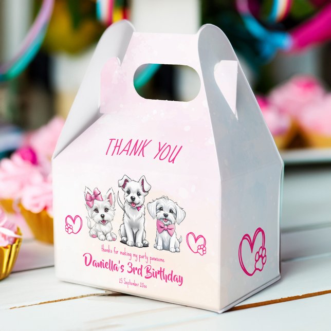 Ballotins Chiot pawty mignon chiot rose blanc modèle (Puppy lets pawty favors cute white puppies with pink bows favor box template dog thank you favors)