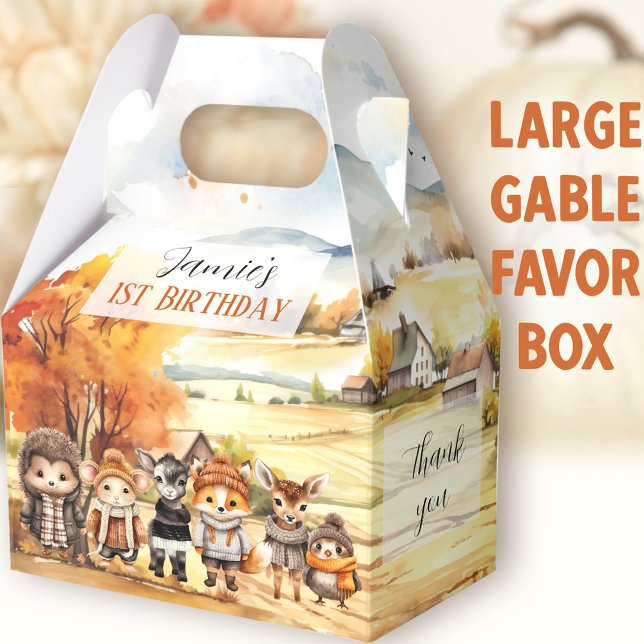 Ballotins Chute mignon Animaux Bois Anniversaire Grand Gable (Woodland Animals Large Gable Favor Boxes - You can choose from 3 sizes of these gable favor boxes)