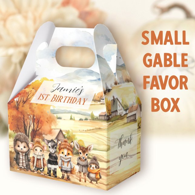 Ballotins Chute mignon Animaux de bois Anniversaire Petite G (Woodland Animals Small Gable Favor Boxes - You can choose from 3 sizes of these gable favor boxes)