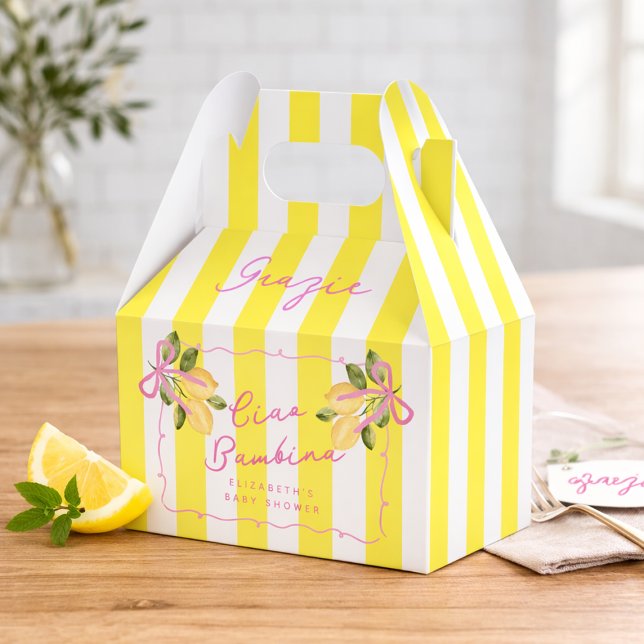 Ballotins Ciao Bambina Yellow Stripe Lemon Baby Shower (Ciao-Bambina-Yellow-Stripe-Lemon-Baby-Shower-Favor-Boxes)