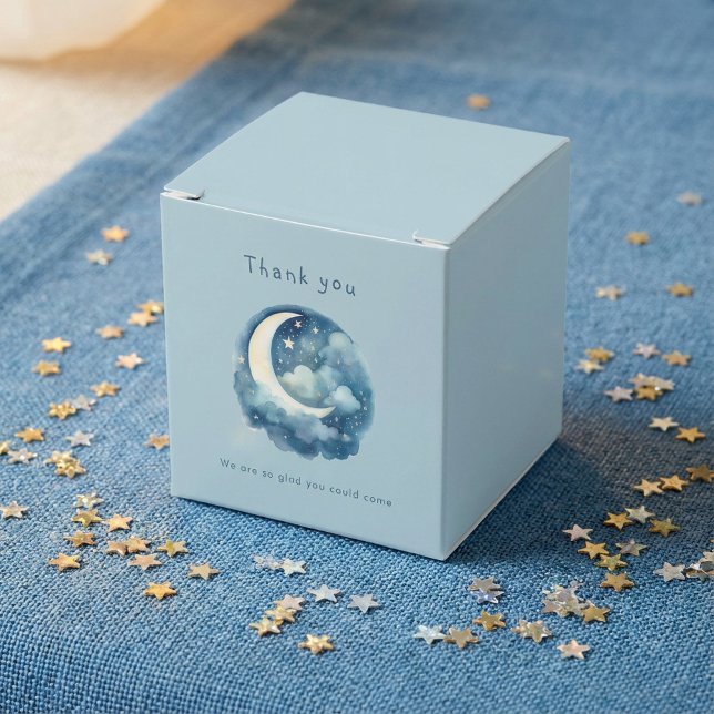 Ballotins Ciel étoilé et baby shower de lune bienvenue (Starry sky and moon baby shower welcome favor boxes.)