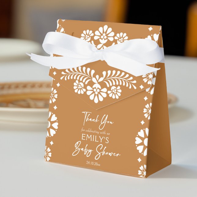 Ballotins Cielito lindo baby shower en terre cuite faveurs (Cielito lindo terracotta Mexican fiesta Talavera Papel picado baby shower favors custom favor boxes)