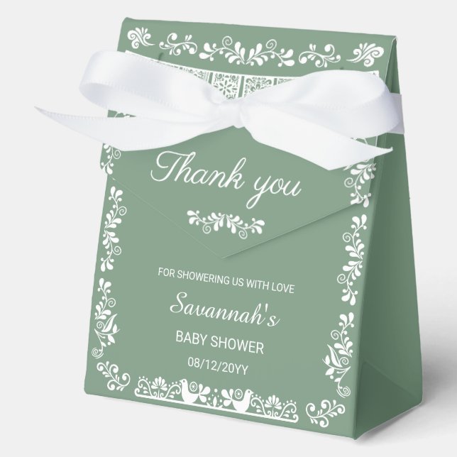 Ballotins Cielito Lindo Sage Green Baby Shower Favor Box (Recto)