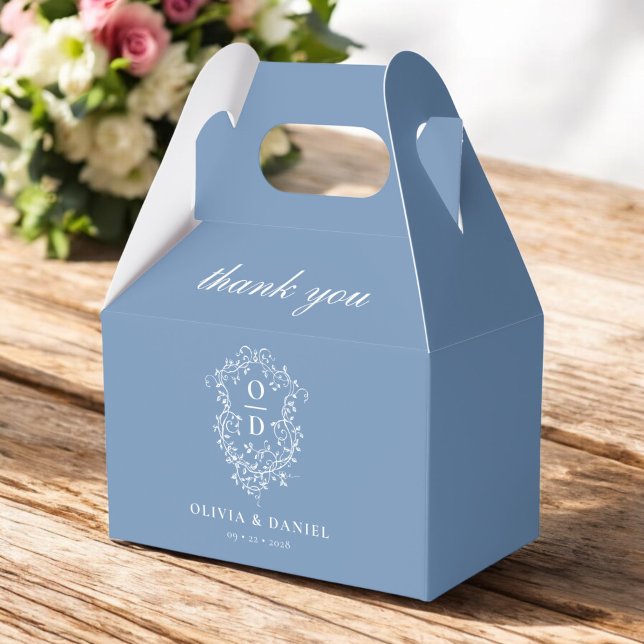Ballotins Cimier bleu Dusty Floral Monogramme Mariage Modern (Créateur téléchargé)