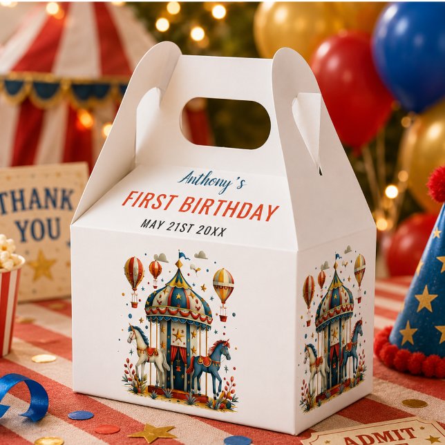 Ballotins Cirque Moderne Mignon Carnaval Fête 1er Anniversai (Modern Cute Circus Carnival Festival 1st Birthday Favor Boxes)