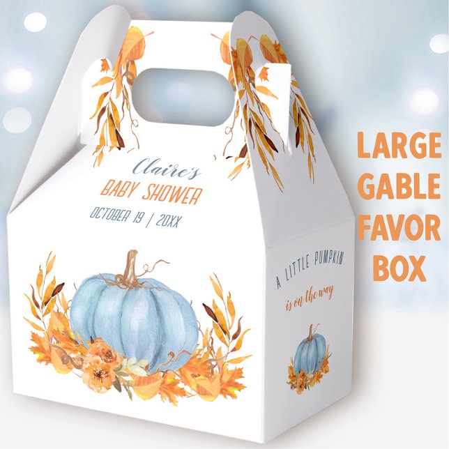 Ballotins Citrouille Bleu Automne Baby shower garçon Grand G (Blue Pumpkin Large Gable Favor Box - You can choose from 3 sizes of these gable favor boxes
)