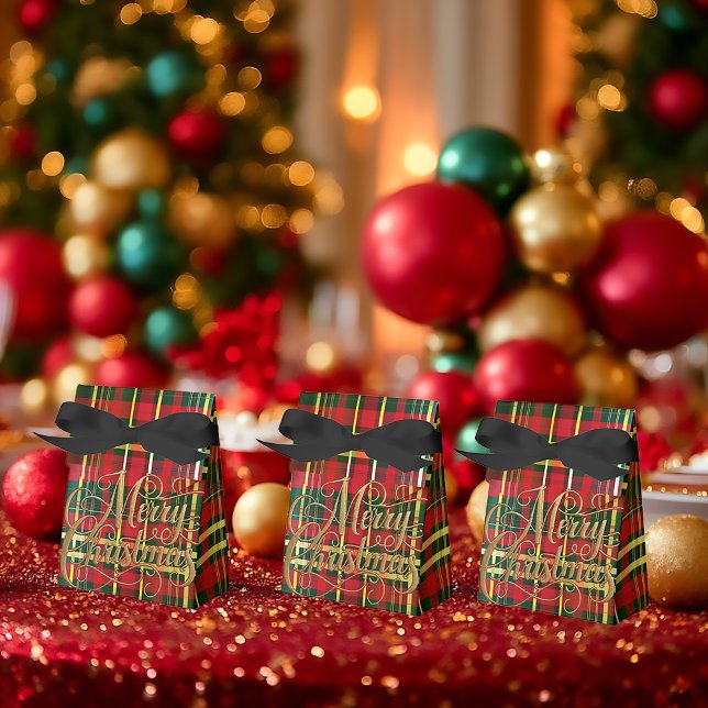 Ballotins Classic Red & Green Tartan “Merry Christmas” Favor (Adorable Festive Classic Plaid "Merry Christmas" Favor Boxes )