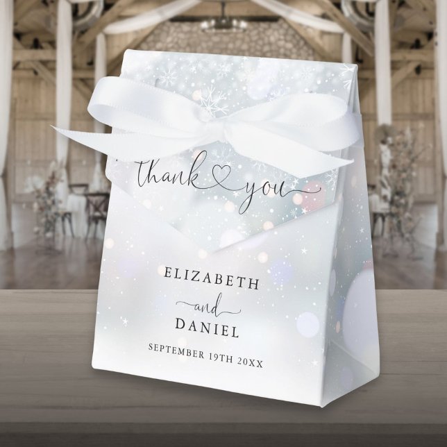 Ballotins Cœur de flocons de neige d'hiver Écriture Mariage (Winter Snowflakes Heart Script Wedding Favor Box)