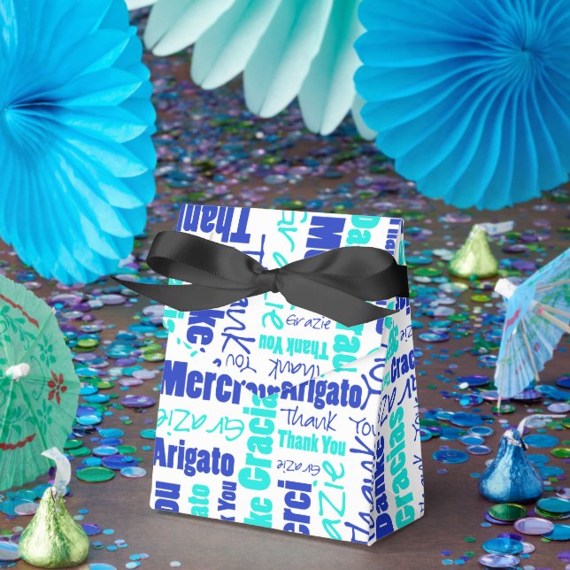 Ballotins Collage de mots multilingues bleu turquoise Merci (Fête)