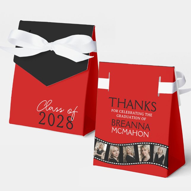 Ballotins Collage photo rouge et noir (Unique 5 Photo Filmstrip Graduation Favor Boxes available in over 30 color combinations!)