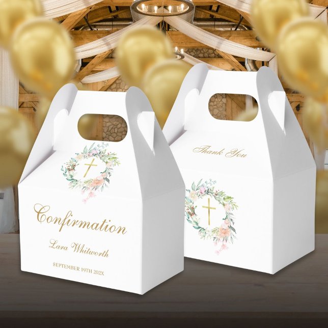 Ballotins Confirmation Florale Aquarelle avec Écriture Dorée (Watercolor Floral Gold Script Confirmation Favor Boxes)