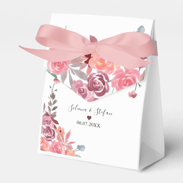 Ballotins Corail Et Pêche Aquarelle Mariage Floral Gâteau (Verso)