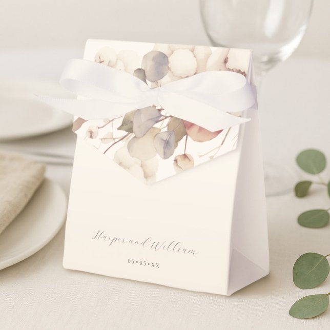 Ballotins Coton doux et mariage eucalyptus (Soft cotton and eucalyptus wedding gift bag. Perfect for off-white weddings)