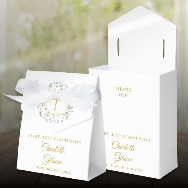 Ballotins Couronne de feuillage de laurier pour la première  (First Holy Communion Laurel Greenery Garland Favor Boxes)