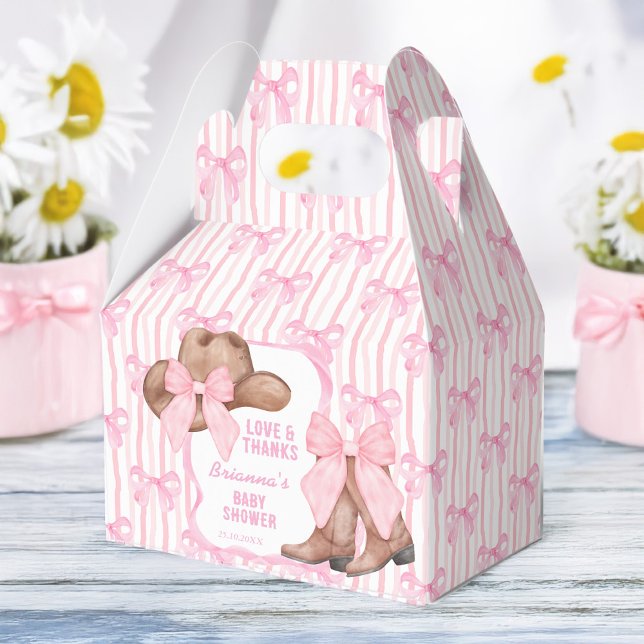 Ballotins Cowgirl arc rose ruban filles baby shower personna (Cowgirl pink bow ribbon western girls baby shower personalized favor boxes)