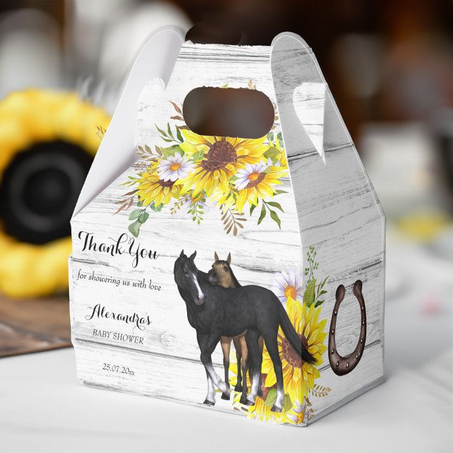 Ballotins Cowgirl rustique cheval poulain baby shower tourne (Cowgirl rustic horse foal sunflowers baby shower favor box)